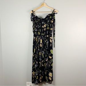 Free People Women's Tank Maxi Dress Floral Boho Black Smocked Flowy Medium M